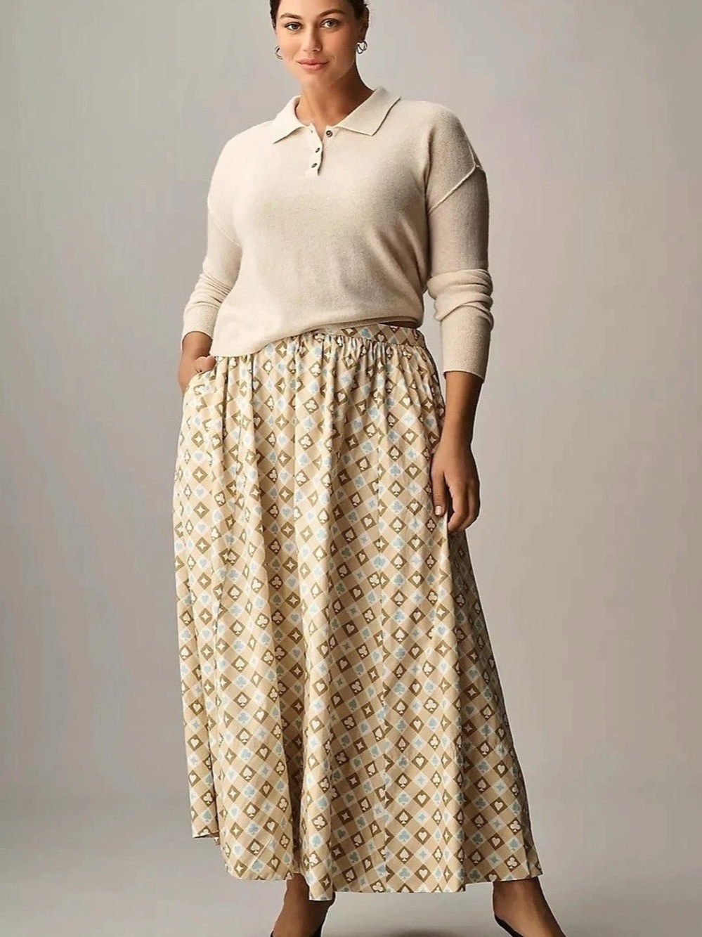 Anthropologie Maeve The Jacie Poplin Maxi Skirt Brown & Blue 1X